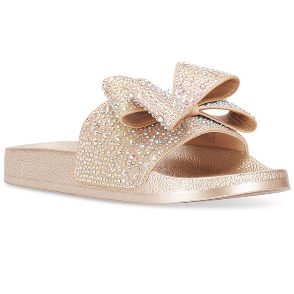 7W INC rhinestone peymin pool slides gold iridescent